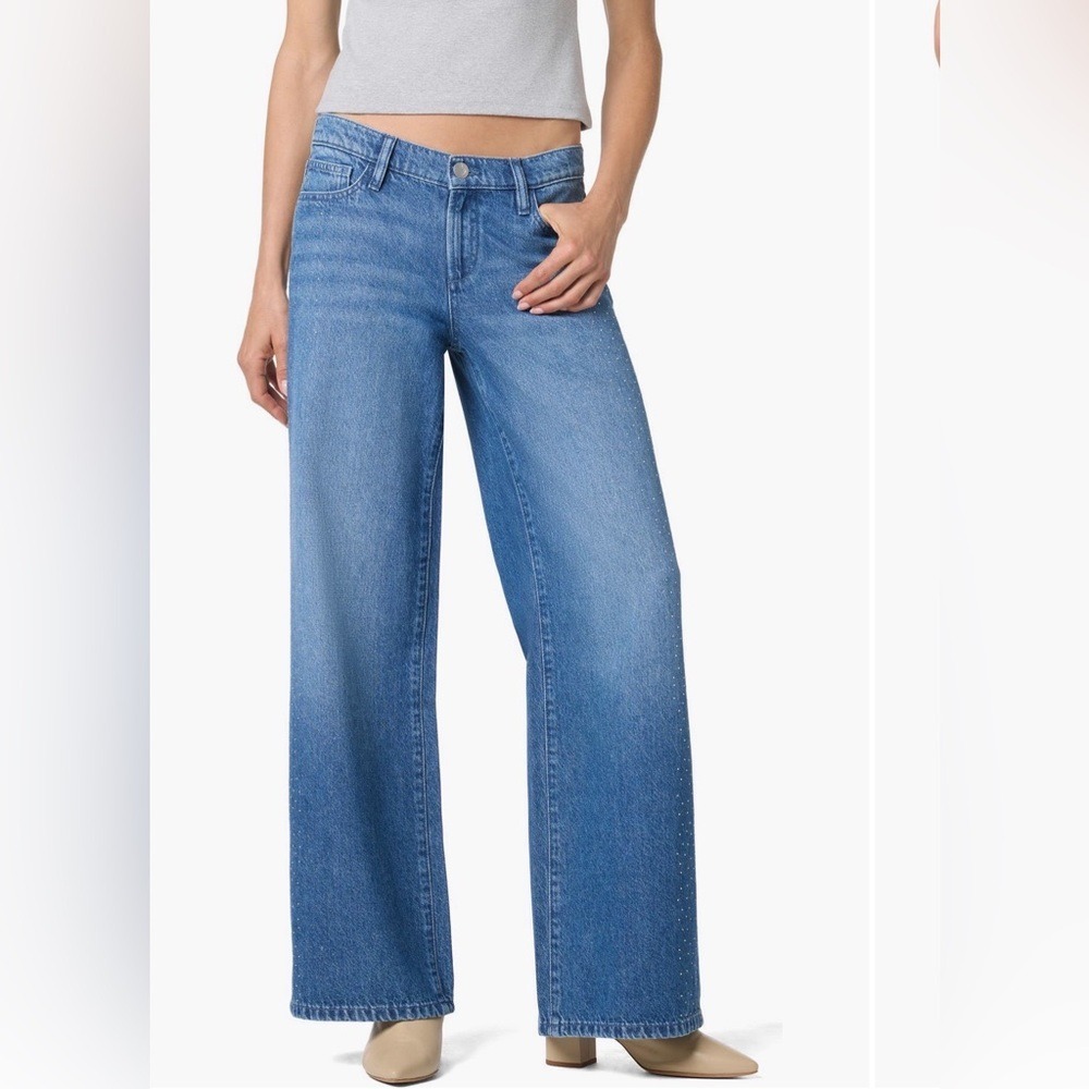 NEW JOE'S JEANS CRYSTAL INDIGO LOW RISE WIDE LEG JEANS Size 28x32 Embellished - Picture 2 of 9